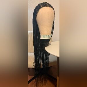 Black Long Braided Wig with Fringe